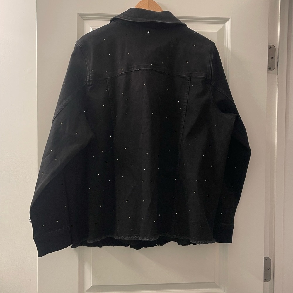 Isaac Mizrahi Black Studded Jean Jacket - Picture 2 of 7